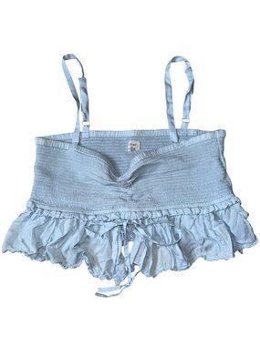 Light Blue Ruffled Smocked Crop Top With Adjustable Straps